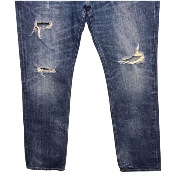 EXPRESS Men's 36x32 Original Slim Fit Distressed Dark Wash Denim Jeans - Picture 3 of 16